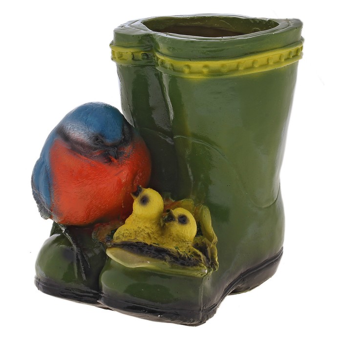 Фигурное кашпо "Синички на сапоге"