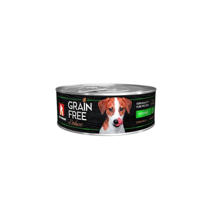 Влажный корм GRAIN FREE кролик, для собак, ж/б, 100 г влажный корм grain free телятина для собак ж б 350 г