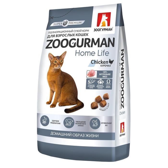 Сухой корм  Zoogurman Home Life для кошек, курочка, 1.5 кг