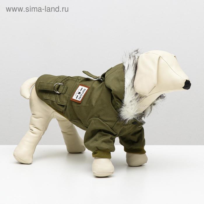 

Куртка для собак с меховым капюшоном, XL (ДС 35 см, ОШ 32 см, ОГ 49 см), зелёная