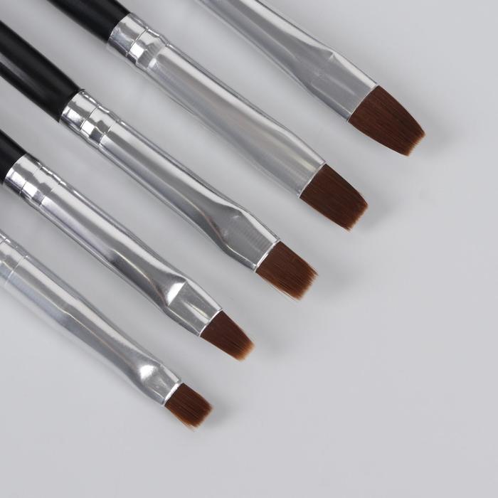 фото Набор кистей для наращивания и дизайна ногтей, плоские, 5 шт, 18 см, цвет чёрный queen fair