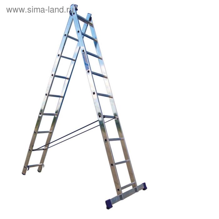 Лестница двухсекционная РемоКолор 63-2-011, универсальная, алюминиевая, 11 ступеней лестница трехсекционная ремоколор 63 3 013 универсальная алюминиевая 13 ступеней