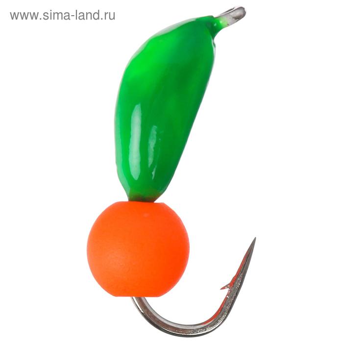 цена Мормышка безнасадочная ЯМАН Банан зеленый, d=3 мм, вес 0.5 г, шарик оранжевый неон (уп. 5 шт.)