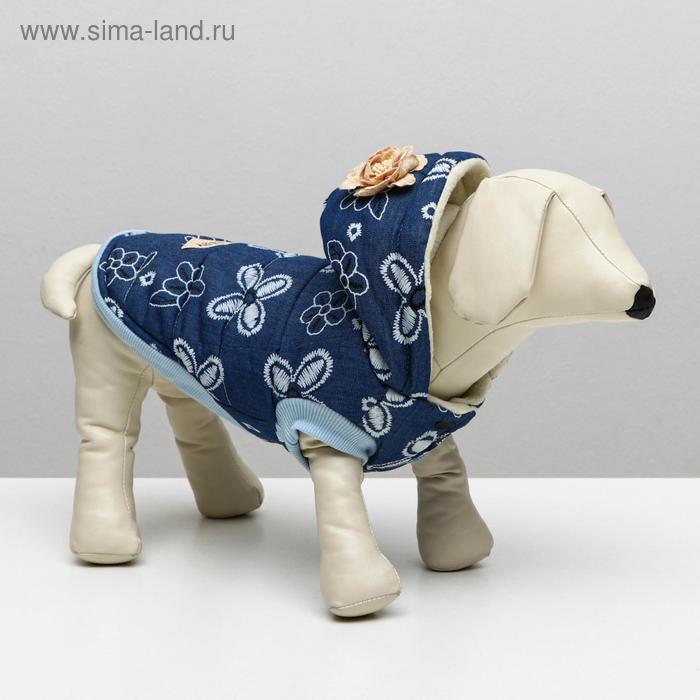 Куртка для собак с цветами, XL (ДС 35 см, ОШ 32 см, ОГ 49 см), тёмно-синяя