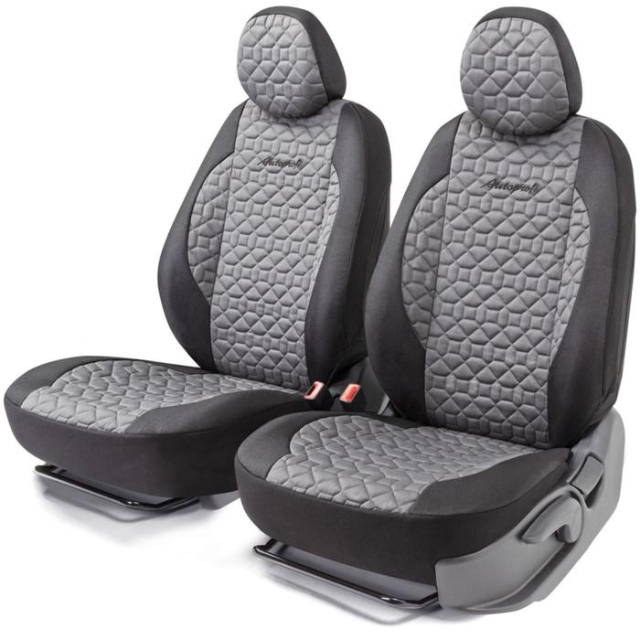 Накидки для передних сидений SOFT, стёганый хлопок, 5 мм поролон, 3D крой, 4 предмета, открытая спинка, закрытые торцы, 2 подголовника, AIRBAG черно-т.серый