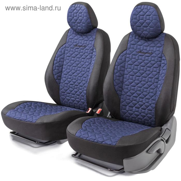 Накидки для передних сидений SOFT, стёганый хлопок, 5 мм поролон, 3D крой, 4 предмета, открытая спинка, закрытые торцы, 2 подголовника, AIRBAG Черный/т.синий