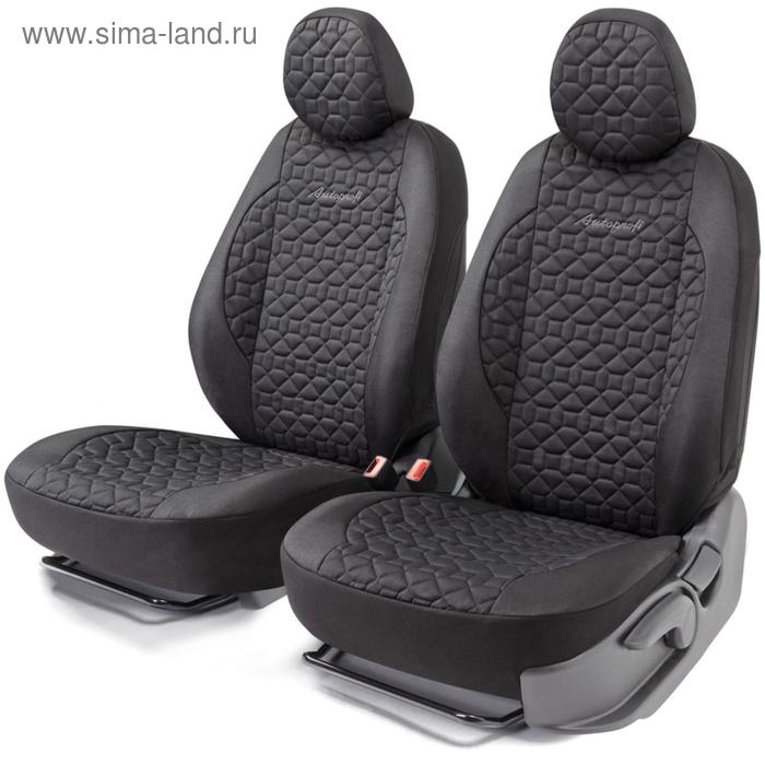 Накидки для передних сидений SOFT, стёганый хлопок, 5 мм поролон, 3D крой, 4 предмета, открытая спинка, закрытые торцы, 2 подголовника, AIRBAG чёрый