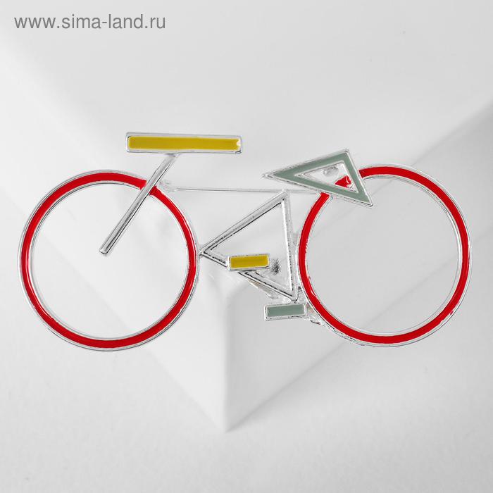 фото Брошь "велосипед" геометрия, цветная в серебре