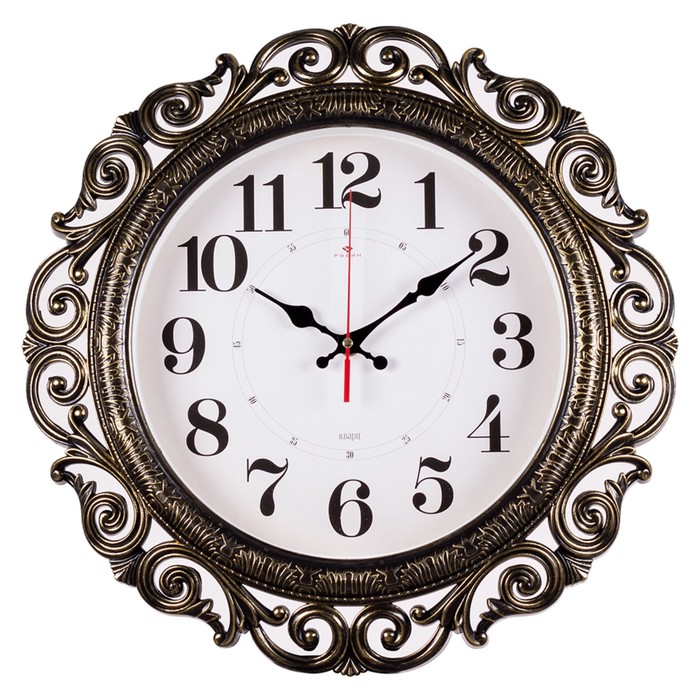 фото Часы настенные, серия: ажур d=40.5 см, чёрные с золотом, плавный ход рубин