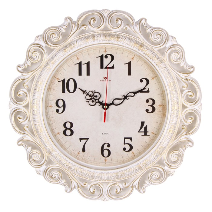 фото Часы настенные, серия: ажур d=40.5 см, белые с золотом, плавный ход рубин