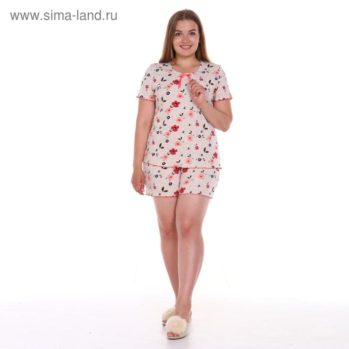 фото Комплект женский (футболка, шорты), цвет бежевый/цветы, размер 46 modellini