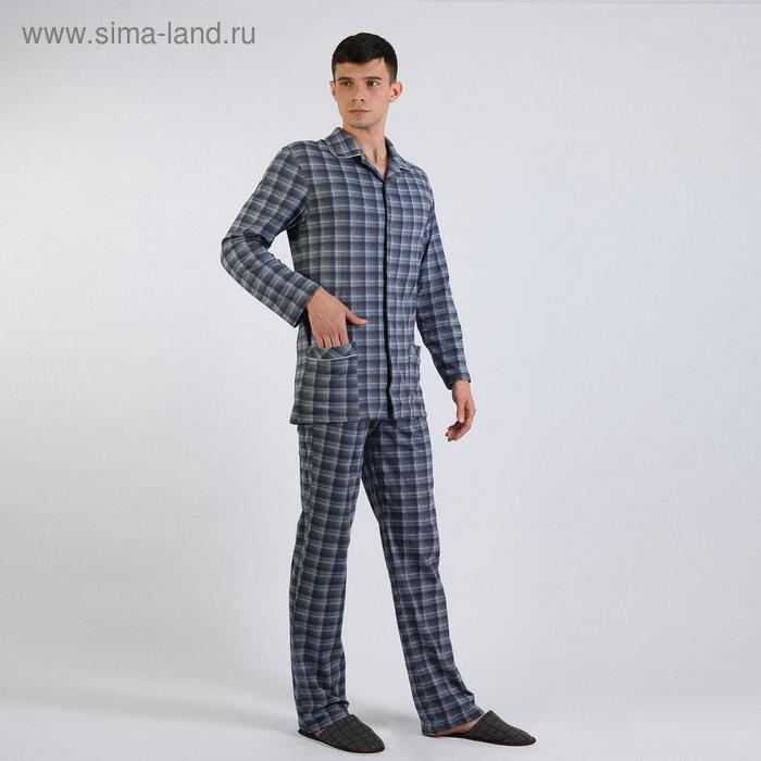фото Пижама мужская (рубашка, брюки), цвет серо-синий/клетка, размер 52 modellini