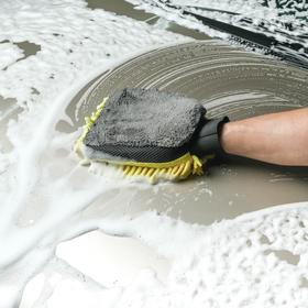 Варежка для мытья авто CARTAGE, 25×19 см, двухсторонняя, желто-серая