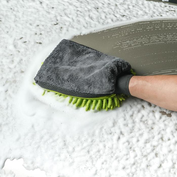 Варежка для мытья авто CARTAGE, 25×19 см, двухсторонняя, зелено-серая