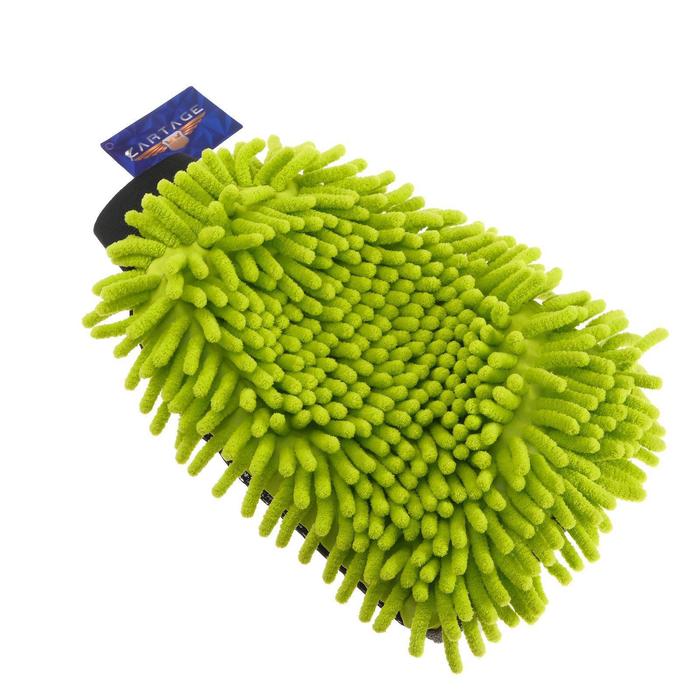 Варежка для мытья авто CARTAGE, 25×19 см, двухсторонняя, зелено-серая