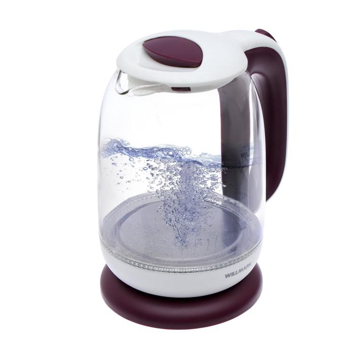 Чайник электрический WILLMARK WEK-1704G, стекло, 1.7 л, 2200 Вт, бело-фиолетовый