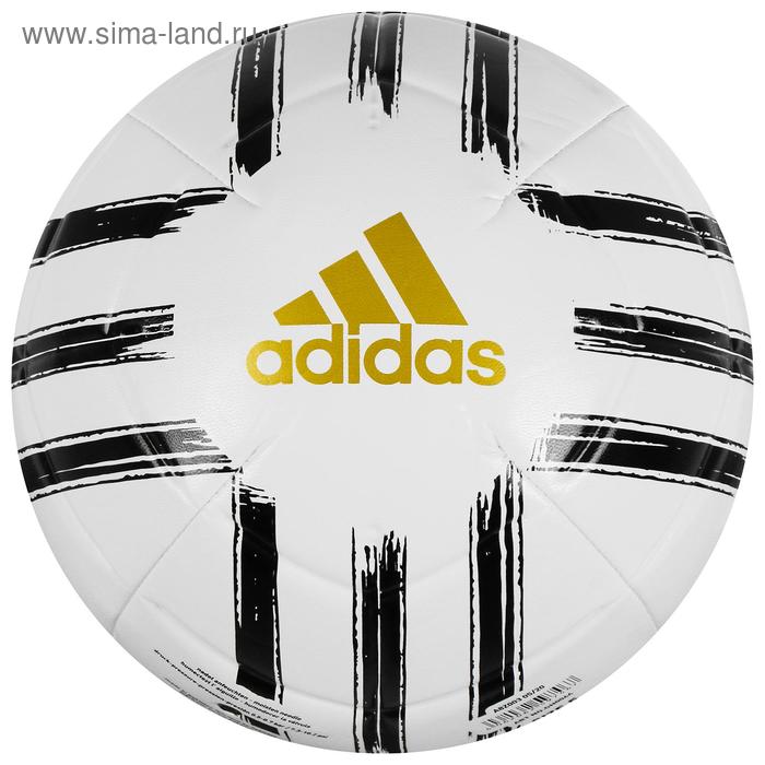 фото Мяч футбольный adidas juve club, размер 5, 2 панели, тпу, машинная сшивка, цвет белый/чёрный/золотой