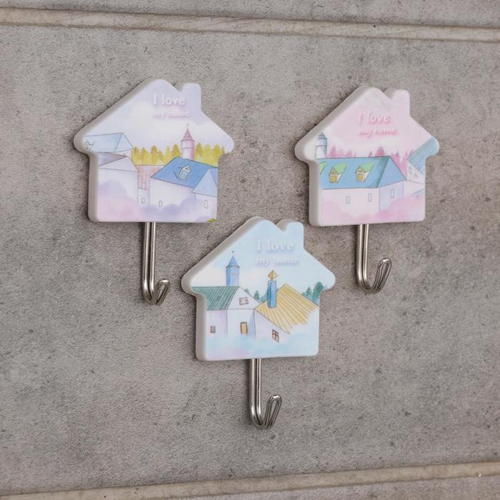 

Набор крючков на липучке Home, 3 шт, цвет МИКС