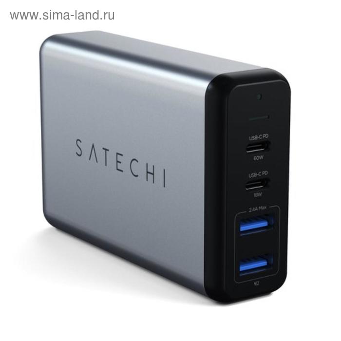 фото Сетевое зарядное устройство satechi dual 75w, 2хusb, 2xusb-c, 2.4a, серебристый