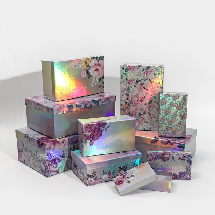 Набор иридисцентных коробок 10 в 1 «Цветы», 12 × 7 × 4 - 32.5 × 20 × 12.5 см