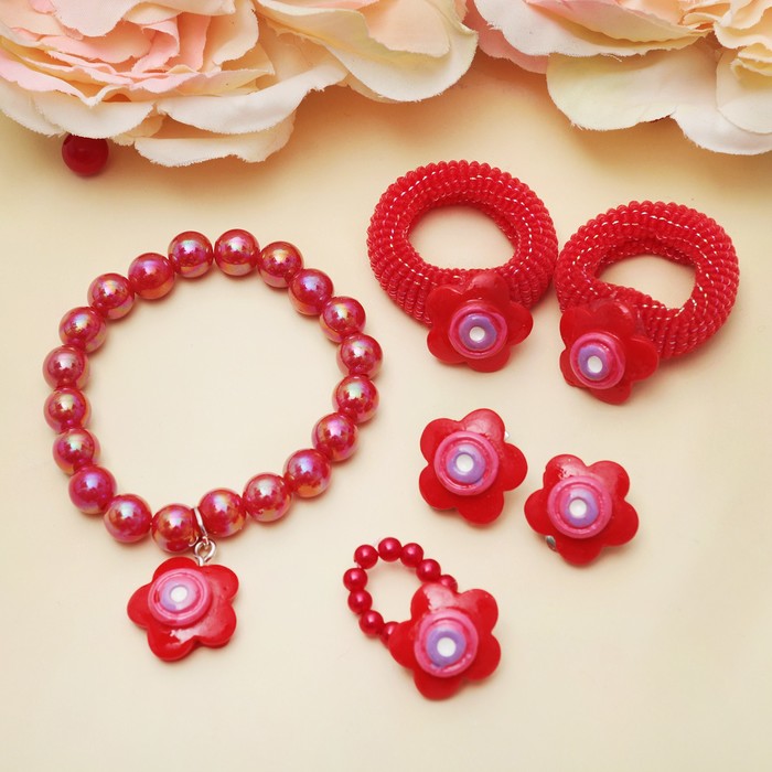 Набор детский "Выбражулька" 5 предметов: 2 резинки, клипсы, кулон, кольцо, лютик, цвет МИКС