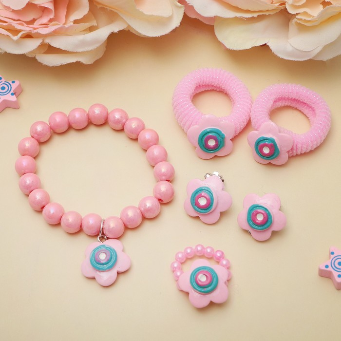 Набор детский "Выбражулька" 5 предметов: 2 резинки, клипсы, кулон, кольцо, лютик, цвет МИКС