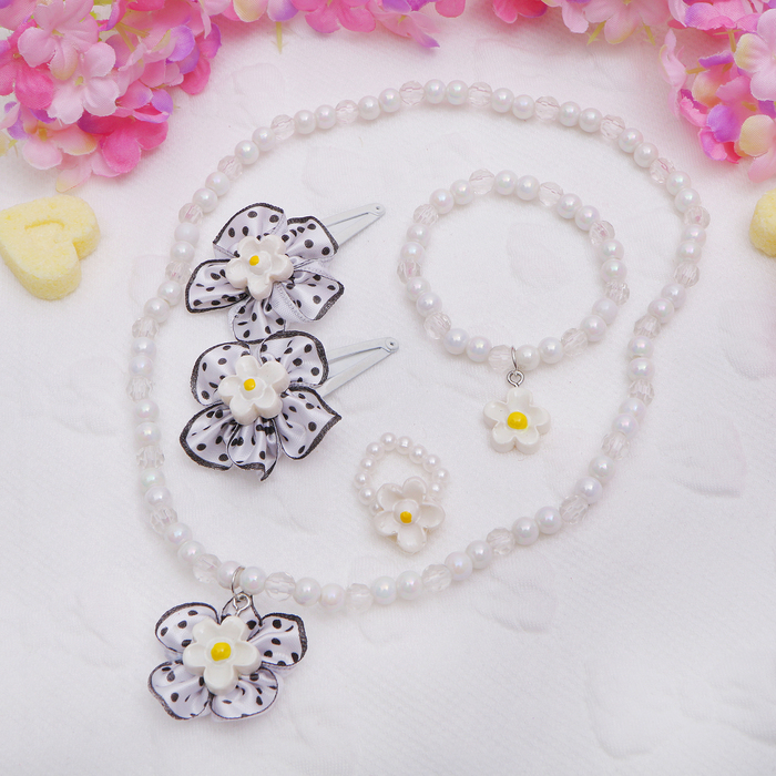 Набор детский "Выбражулька" 5 предметов: 2 заколки, кулон, браслет, кольцо, ромашка, цвет МИКС