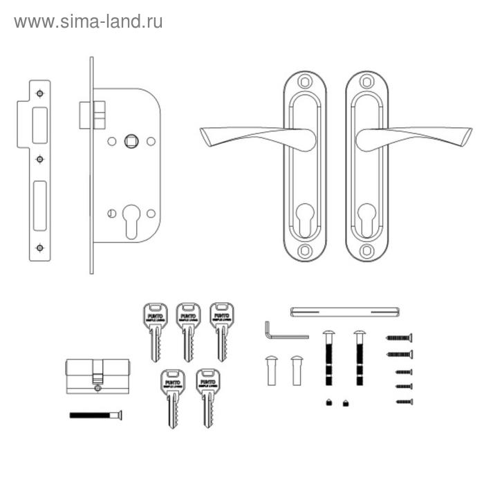 фото Замок врезной цилиндровый с защёлкой, с ручкой kit p16 4070, 5 кл., цвет матовый никель punto