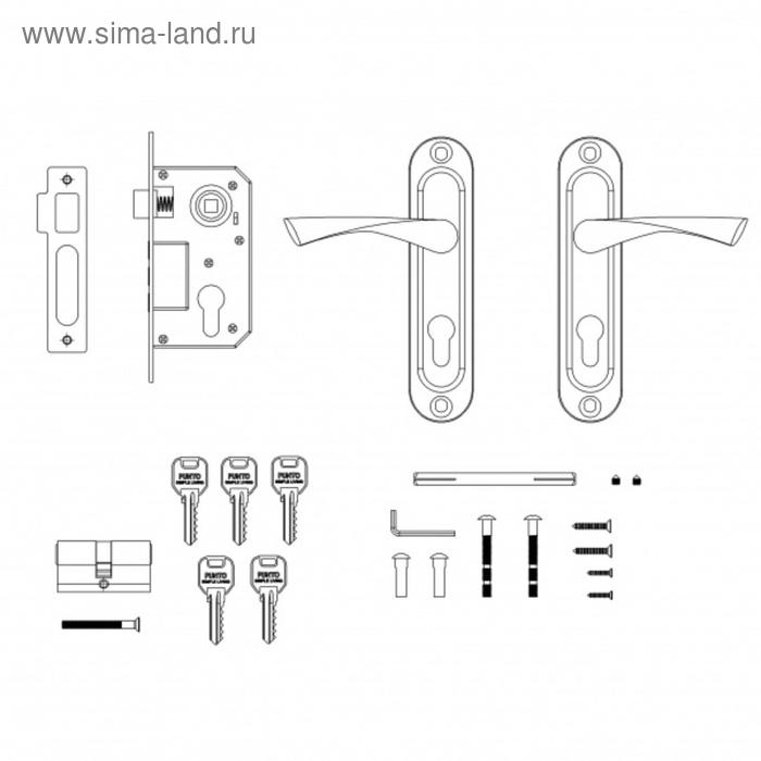 фото Замок врезной цилиндр., с защёлкой с ручкой kit p15 4061/3, 5 кл., цвет матовый никель punto