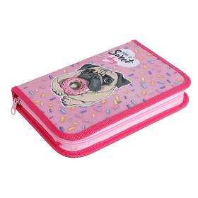 

Пенал 1 секция 130 х 190 мм, с откидной планкой, тканевый "Сладкий мопс"