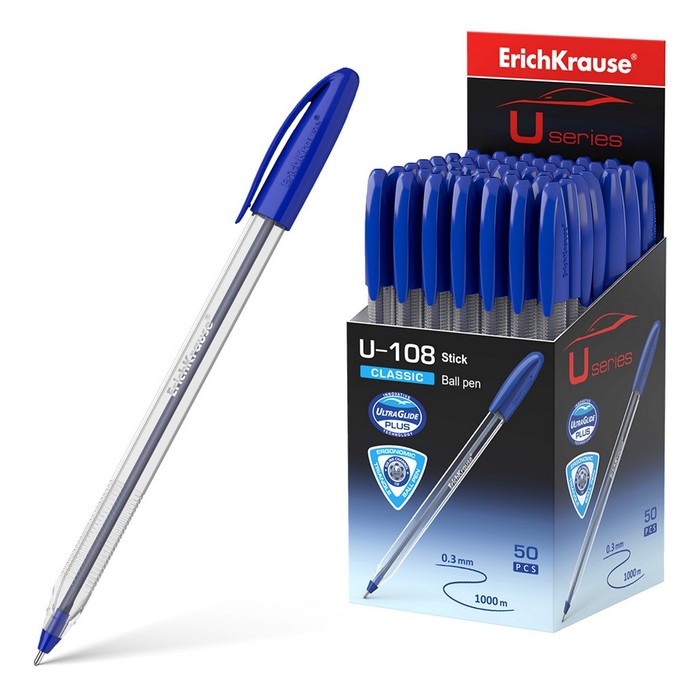 Ручка шариковая ErichKrause U-108 Classic Stick 1.0, Ultra Glide Technology, чернила синие