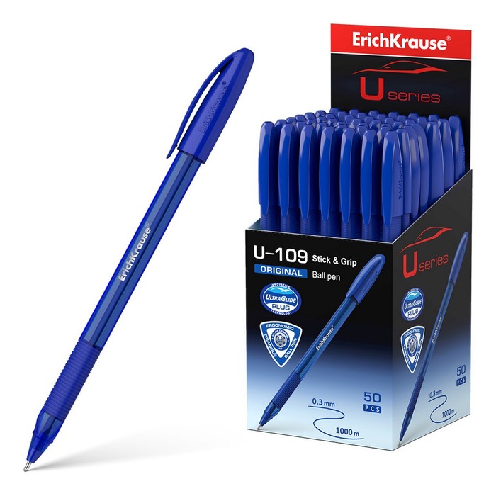 

Ручка шариковая ErichKrause U-109 Original Stick&Grip, игольчатый узел 1,0 мм, чернила синие, ультра-мягкое письмо