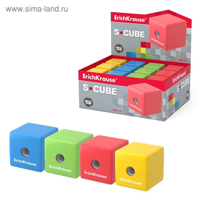 фото Точилка 1 отверстие erichkrause s-cube с контейнером, микс 4в 50141