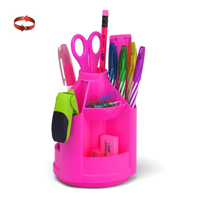 Набор настольный ErichKrause Mini Desk Neon Solid, 13 предметов, вращающийся, розовый