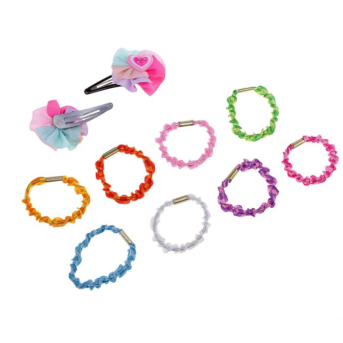 Набор для волос "Радуга": 8 резинок, 2 невидимки с украшением в виде сердца
