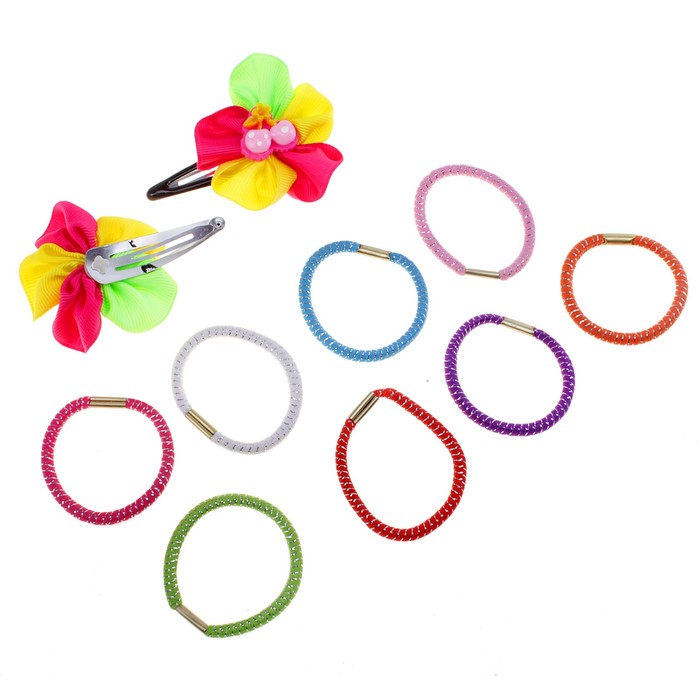 Набор для волос "Радуга", вишенки, набор: 8 резинок, 2 невидимки