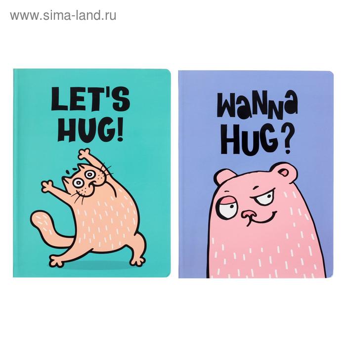 

Бизнес-блокнот А5, 64 листа в клетку "Иди обниму", интегральная обложка, глянцевая ламинация, блок офсет, МИКС