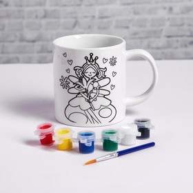 

Набор кружка под раскраску «Фея» краски 6 цв по 2,5 мл, кисть