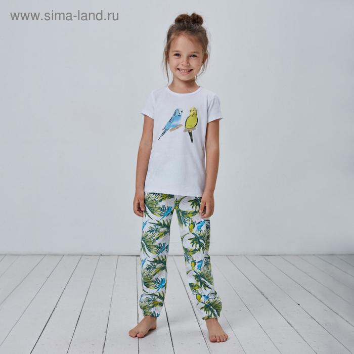 Пижама для девочки, рост 92 см, цвет белый , принт попугаи