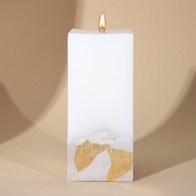 Свеча интерьерная белая с бетоном (поталь), 6 х 6 х 14 см Ош