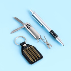Набор подарочный 3в1 (ручка, нож швейцарский, брелок-патроны)