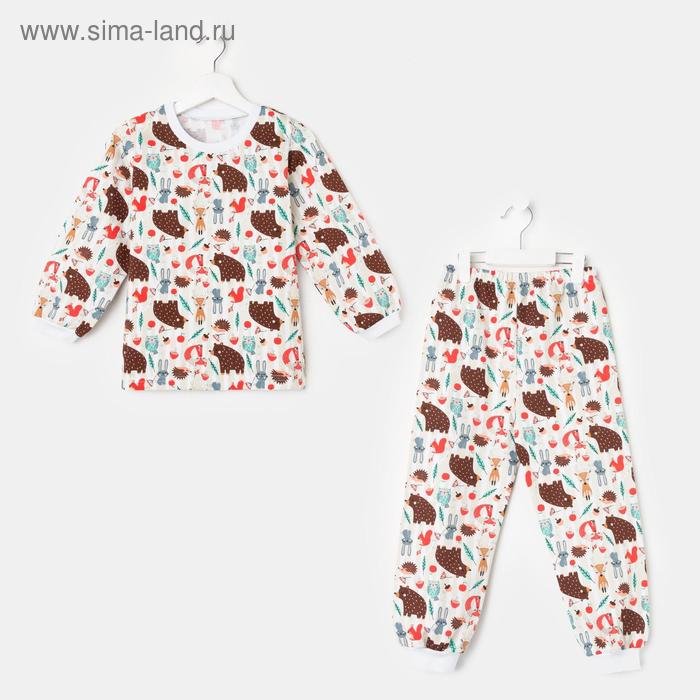 Пижама детская, цвет молочный/звери, рост 92-98 см