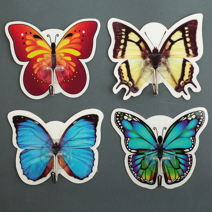 Крючок-наклейка "Бабочка", цвет МИКС