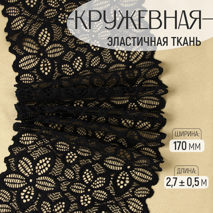 

Кружевная эластичная ткань «Пятилистник», 170 мм × 2,7 ± 0,5 м, цвет чёрный
