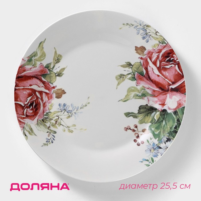 Тарелка фарфоровая обеденная Доляна «Роза», d=25,5 см, цвет белый тарелка фарфоровая обеденная доляна лаванда d 27 см цвет белый