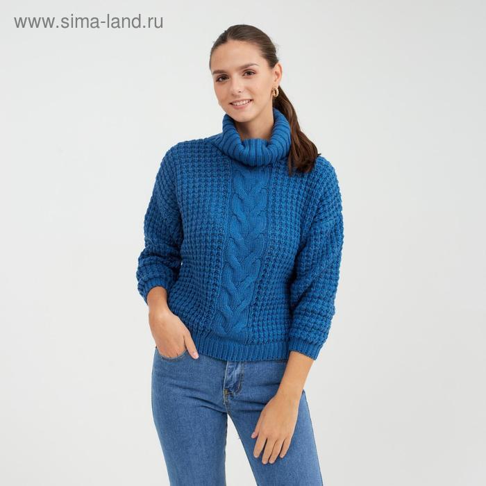 фото Свитер женский с воротом, цвет синий, размер one size (42-46)