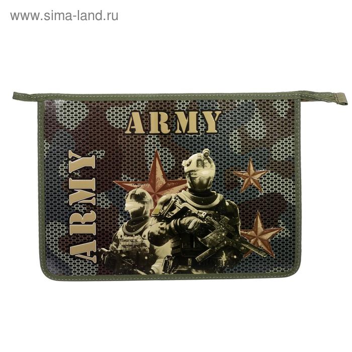 Папка для тетрадей А4 молния сверху объемный рисунок Армия ламинированный картон 152₽