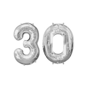 

Шар фольгированный 40" «Цифра 30», серебро голография