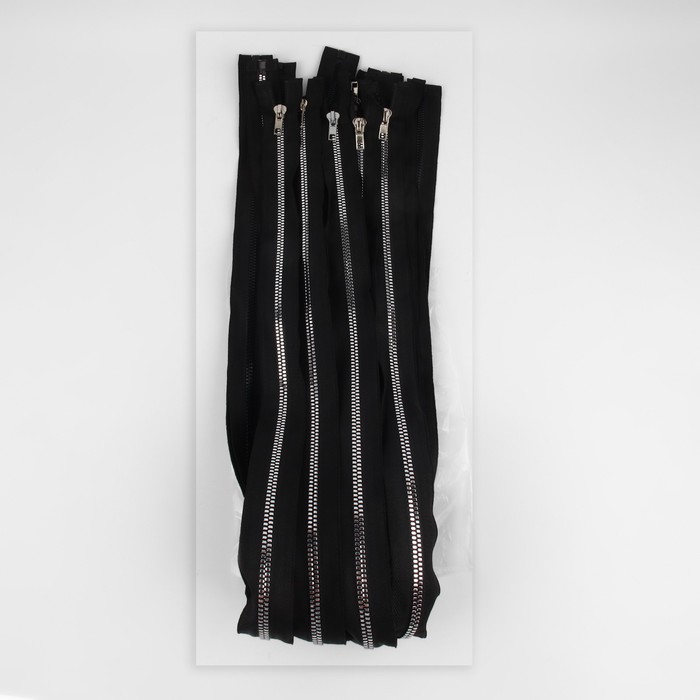 Молния «Трактор», №5, разъёмная, декоративное звено «Акулий зуб», 80 см, цвет чёрный/серебряный