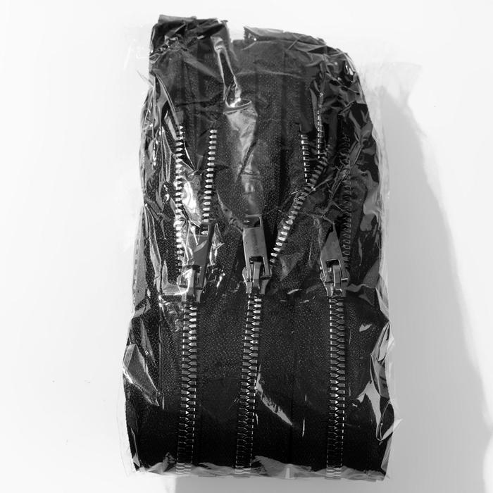 Молния «Трактор», №5, разъёмная, декоративное звено «Акулий зуб», 60 см, цвет чёрный/чёрный никель